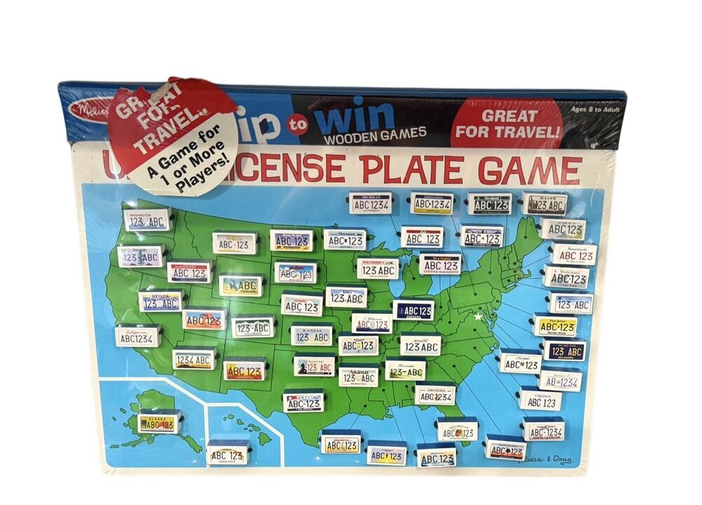 NEW Melissa & Doug Flip to Win USA License Plate Game Wooden Travel Road Trip